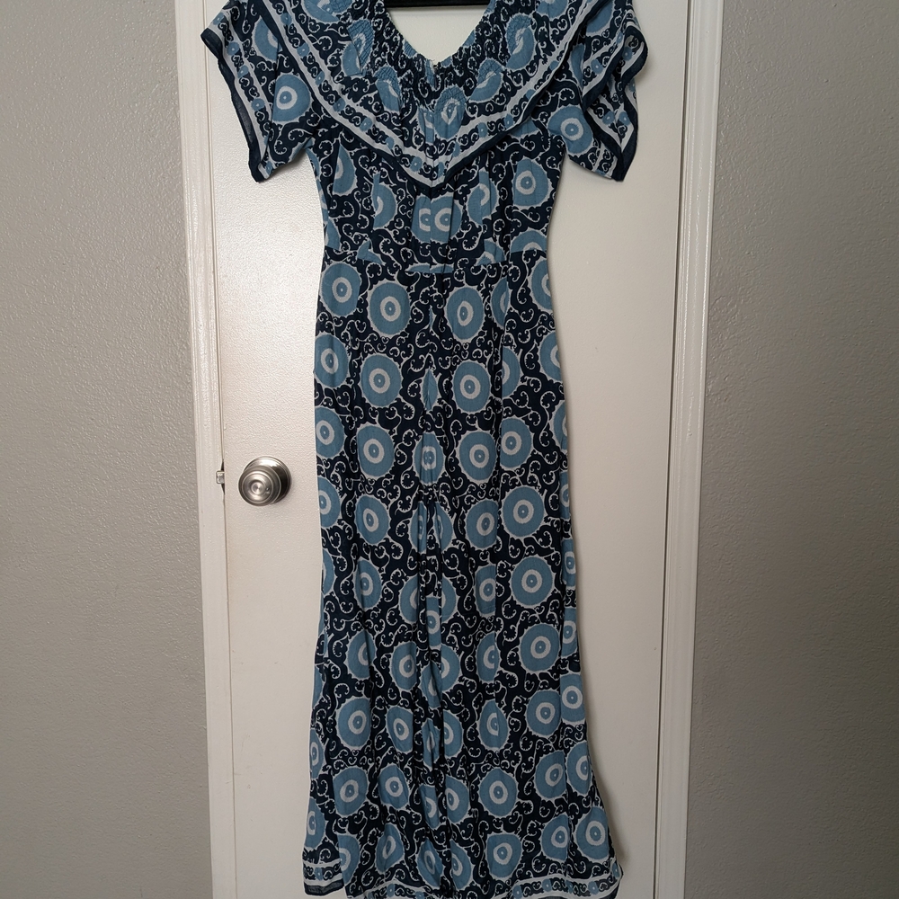 Off-Shoulder Blue Patterned Jumpsuit - image 8